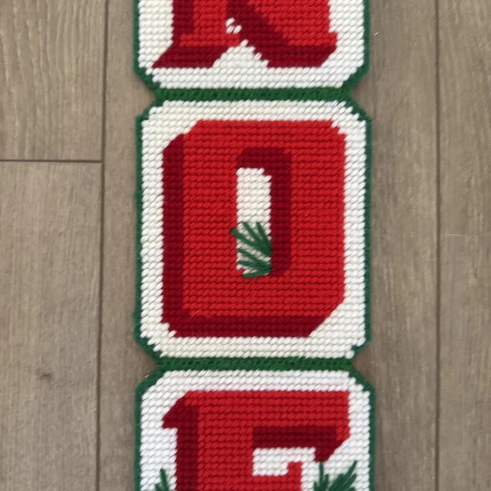 Vintage Completed NOEL Plastic Canvas Needlepoint 37
